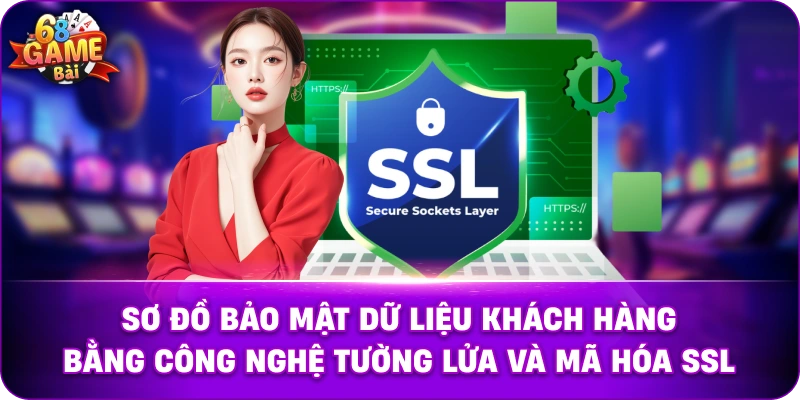 Sơ đồ bảo mật dữ liệu khách hàng bằng công nghệ tường lửa và mã hóa SSL.